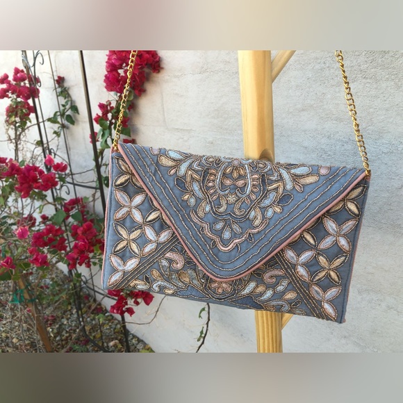 Francesca's Collections Handbags - Francescas collection envelope style beaded gold chain purse